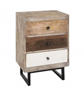 Table de chevet 3 Tiroirs en Bois de Manguier aspect vieilli H 73 cm Koval