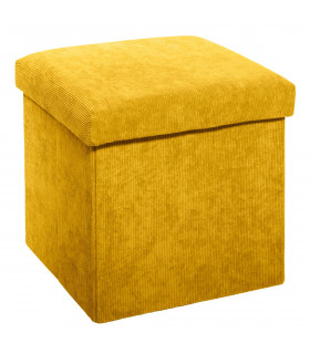 2 en 1 Pouf pliant et Coffre de rangement Velours côtelé Ocre