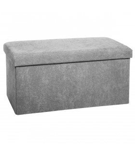 2 en 1 Pouf pliant double et Coffre de rangement Velours côtelé Gris