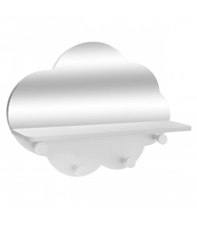 Patère Nuage Blanc avec 4 crochets et Miroir  H 28 cm