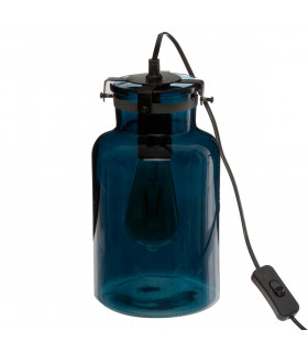 Lampe en Verre teinté Bleu H 29 cm Edo Vintage loft