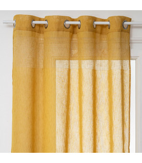 Voilage coloris Ocre aspect lin avec motifs ajourés 140 x 240 cm