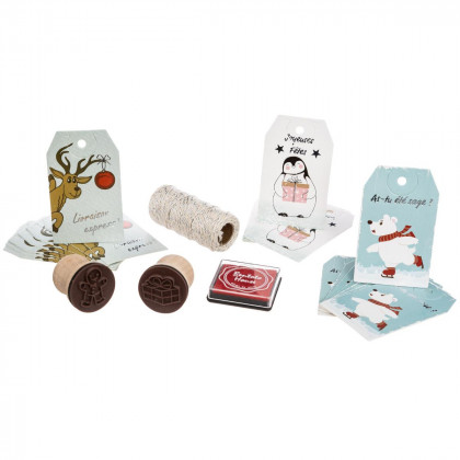 Kit de 28 Pièces: Etiquettes, fil et tampons pour cadeau de Noël Décor enfantin