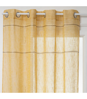 Voilage Ocre  avec 7 lignes horizontales ajourées modèle Indi  140 x 240 cm