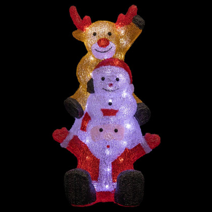 Père Noël avec Renne et Bonhomme de neige lumineux pour extérieur H 59 cm