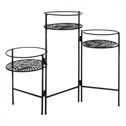 Porte Plante en métal avec 3 plateaux décor feuille H 49 cm
