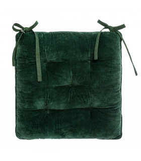 Galette de Chaise en Velours Coton Vert cèdre 38 x 38 cm