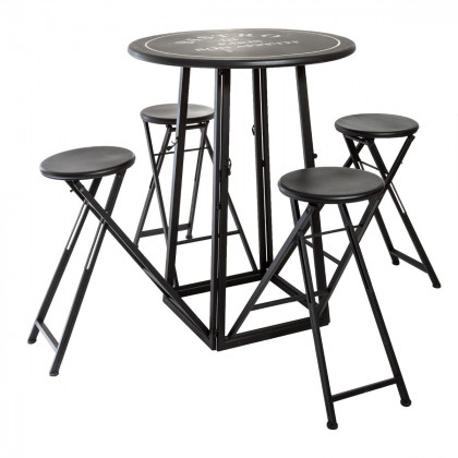 Ensemble Table de jardin et 4 Chaises en métal Noir et Blanc Bistro de Paris