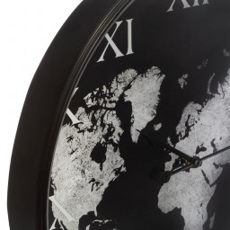Pendule murale silencieuse Monde en Métal Noir et Blanc D 57 cm