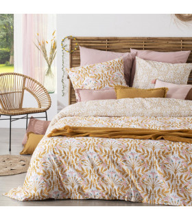 Parure de lit 2 Personnes 240 x 220 cm Housse de couette avec 2 taies Imprimé Fleurs et Feuilles