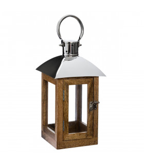 Belle Lanterne en Bois de Manguier et Inox H 30 cm