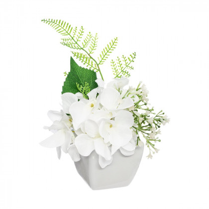 Composition florale artificielle Hortensia dans un pot en céramique H 20 cm