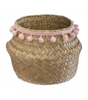 Petit Panier Seagrass avec Pompons H 15 cm
