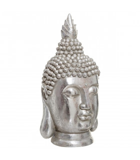 Grande Tête de Bouddha Argent en Magnésie H 74 cm