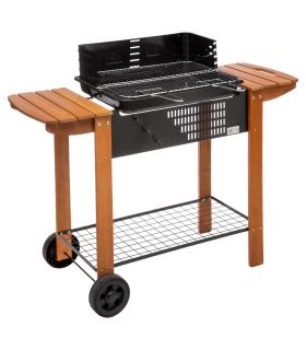 Barbecue à charbon avec tablettes en bois