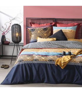 Parure de lit 2 Personnes 240 x 220 cm Housse de couette avec 2 taies Imprimée Rayure Japonaise