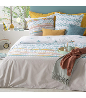 Parure de lit 2 Personnes 240 x 220 cm Housse de couette avec 2 taies Imprimée Rayure Géométrique