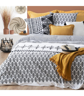 Parure de lit 2 Personnes 240 x 220 cm Housse de couette avec 2 taies Imprimée Rayure Noir et Blanc