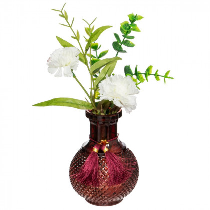 Composition florale artificielle Gypsy dans un Vase en verre avec pompons 