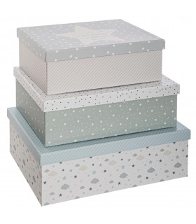 Lot de 3 Boites de rangement décor Gris avec messages sur les couvercles