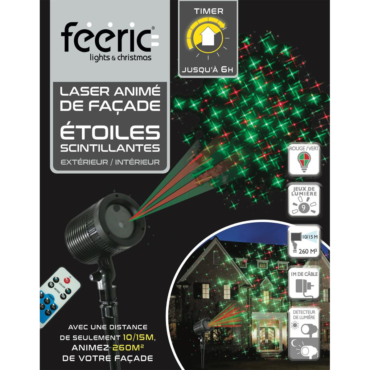 Projecteur Laser de façade Etoiles scintillantes 9 Jeux de lumière pour  Extérieur ou Intérieur - Lasers, projecteurs de noël - D
