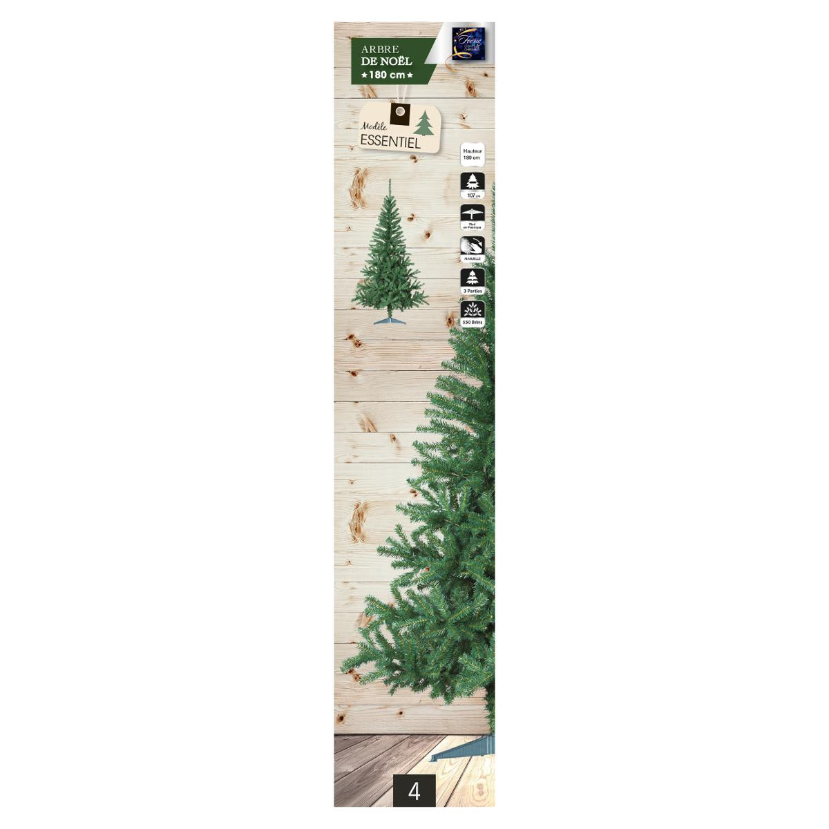 Sapin de Noël artificiel Vert H 180 cm collection Essentiel - Sapins -  Décomania