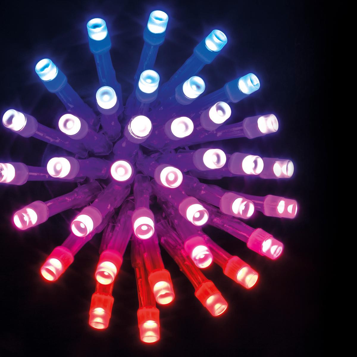 Guirlande lumineuse 10 m de lumière 100 LED Bleu, Rouge, Rose et