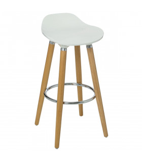 Tabouret de Bar Filel en ABS Blanc et Bois de Hêtre H 80.5 cm
