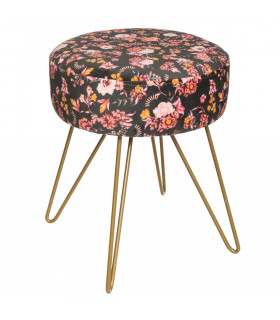 Tabouret Gypsy en velours imprimé fleurs et pieds en métal D 35 cm