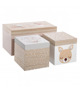 Lot de 3 Boites de rangement en Bois imprimé 