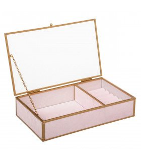 Boite à Bijoux en Verre, Velours et Métal doré L 23 cm