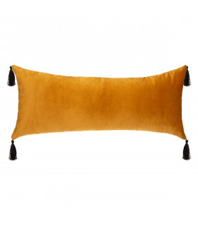 Coussin déhoussable en Velours Ocre avec Pompon 25 x 58 cm