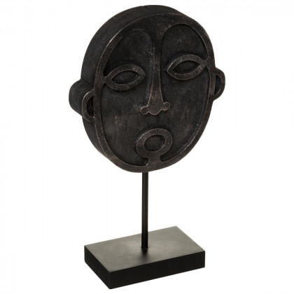 Sculpture Masque Safari  en Bois Noir aspect vieilli H 34 cm
