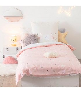 Parure de lit Chat 140 x 200 cm Housse de couette en Coton avec sa taie