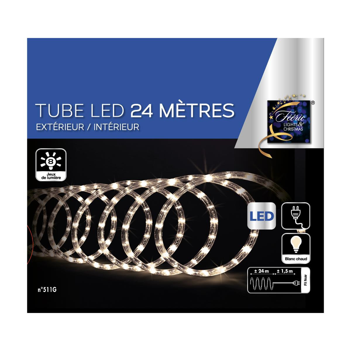 Guirlande lumineuse 24 m Tube LED Blanc chaud et 8 jeux de lumière - Guirlandes  lumineuses pour extérieur - Décomania