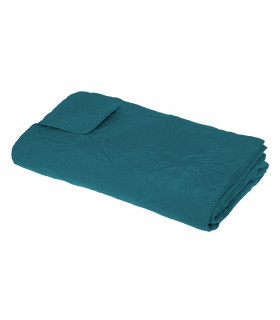 Dessus de lit réversible Bleu Canard imprimé Jungle 260 x 240 cm avec 2 Taies d'oreillers