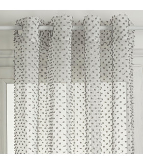 Voilage Blanc avec petits pompons Gris en relief modèle Lucia 140 x 260 cm