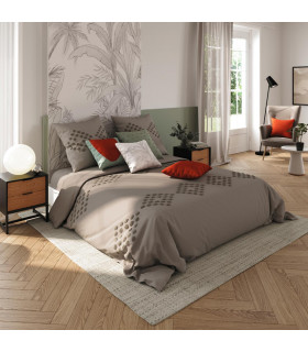 Parure de lit 2 Personnes 240 x 220 cm Housse de couette avec 2 taies en Coton lavé Gris et tufté  