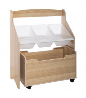 Rangement en Bois avec Coffre sur roulettes et 3 Bacs H 80 cm