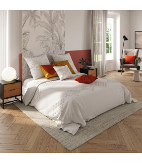 Parure de lit 2 Personnes 240 x 220 cm Housse de couette avec 2 taies en Coton lavé Ivoire et tufté