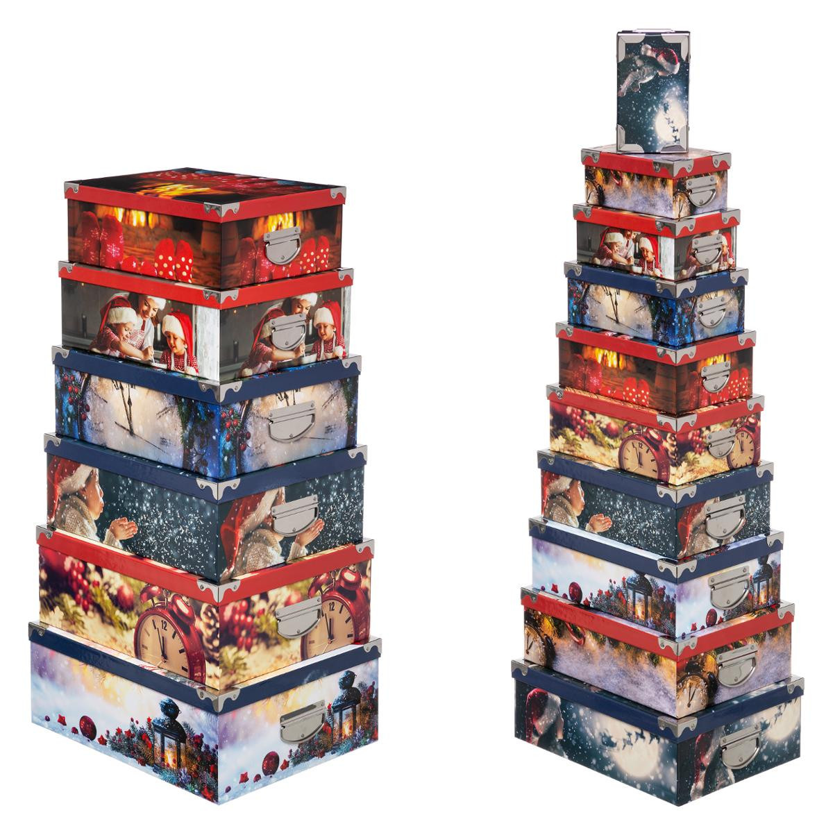 Lot de 16 Boîtes de rangement avec poignées et coins en métal déco Noël  magique - Boites, sacs cadeaux, papiers cadeaux - Décom