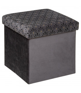 2 en 1 Pouf et Coffre de rangement en Velours Gris motif Liam