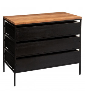 Commode Yoho 3 Tiroirs en Métal et Bois Acacia et Manguier