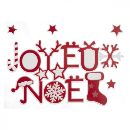 Sticker Joyeux Noël rouge et blanc floqué 28,5 x 40 cm