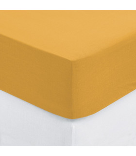 Drap housse 1 Personne en Coton Ocre 90 x 190 cm