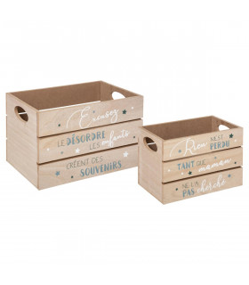 Lot de 2 Caisses Cagettes en Bois impression Bleu 