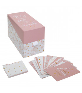 Boîte Photos Rose avec cartes étape et intercalaires pour ranger les souvenirs de bébé