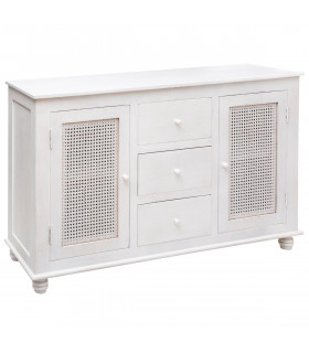 Buffet 2 Portes 3 Tiroirs Samya en Bois de Manguier et Cannage 