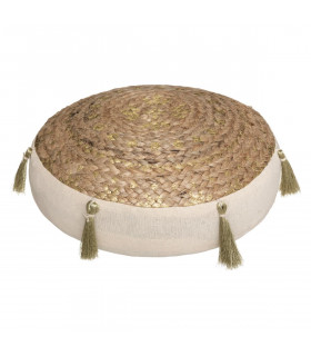 Coussin de Sol en Jute et Coton avec Pompons D 38 cm