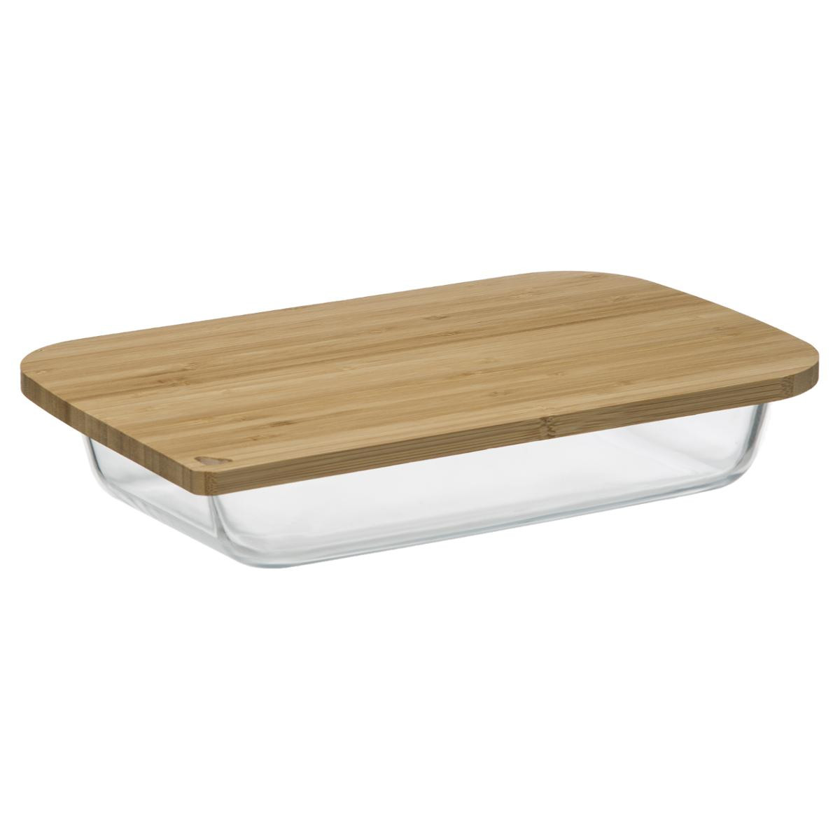 Plat rectangle en verre avec couvercle en Bambou 29 x 18 cm